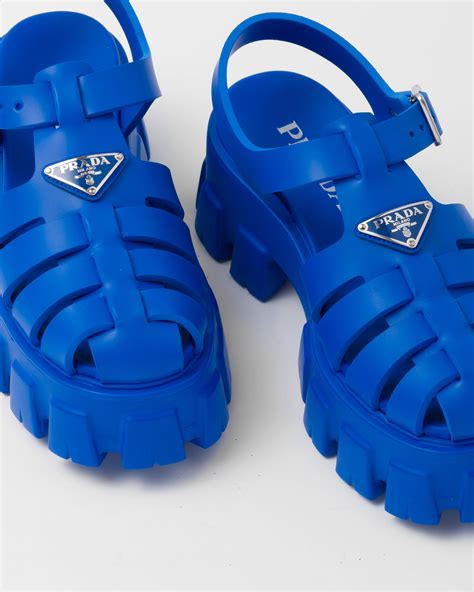 prada astral blue patent leather and rubber sandals|Prada shoes for women.